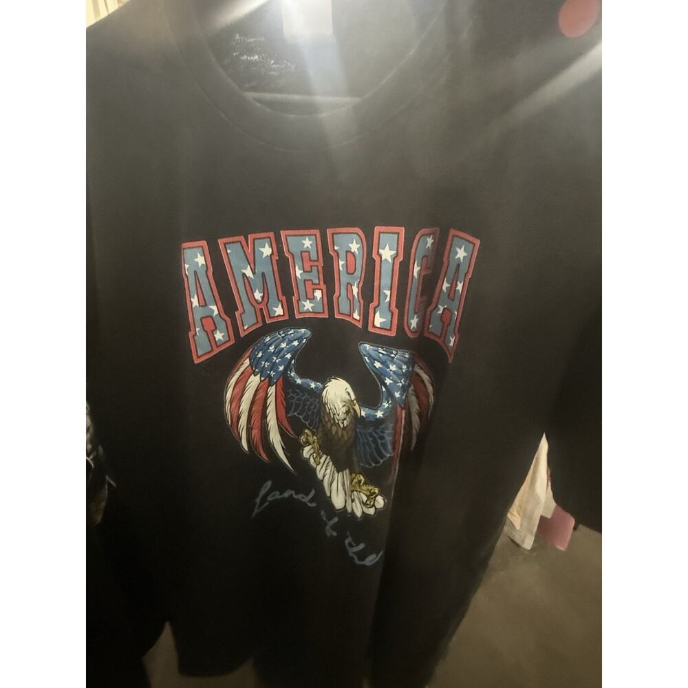 Mens Black Bald Eagle Patriotic Graphic Crew Neck Cotton T-Shirt Short Sleeve XL